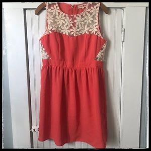 📣SOLD Altar’d State Coral and Lace Dress Medium EUC